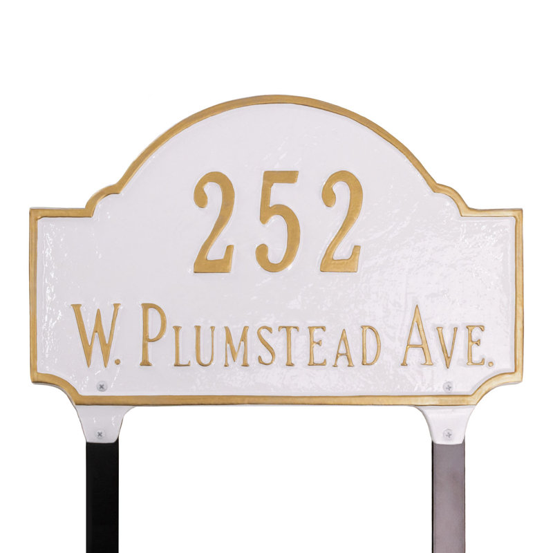 2-Line Lawn Address Sign, White/Black, Yes