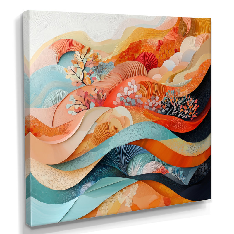 Abstrait corail, vagues océaniques de l'éternité I - art mural corail, H 30 po x l 30 po, Toile tendue, Ne s'applique pas