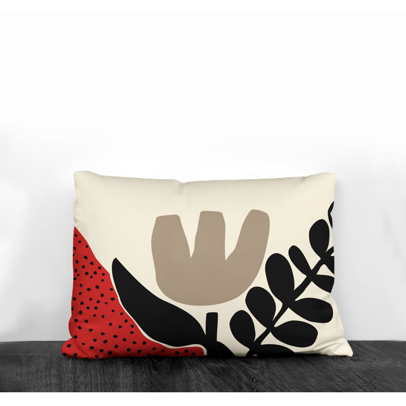 Coussin décoratif intérieur / extérieur en polyester filé Willow, Rouge / blanc cassé / beige / noir