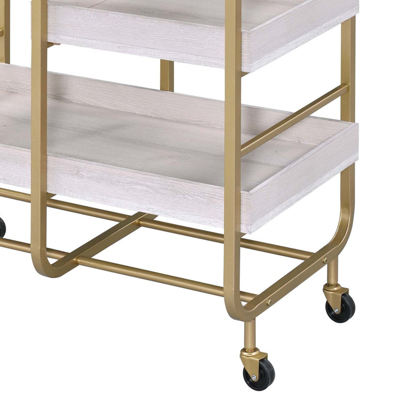 Chariot de salle à manger doré et blanc avec 3 plateaux réglables - Métal robuste, idéal pour une utilisation domestique