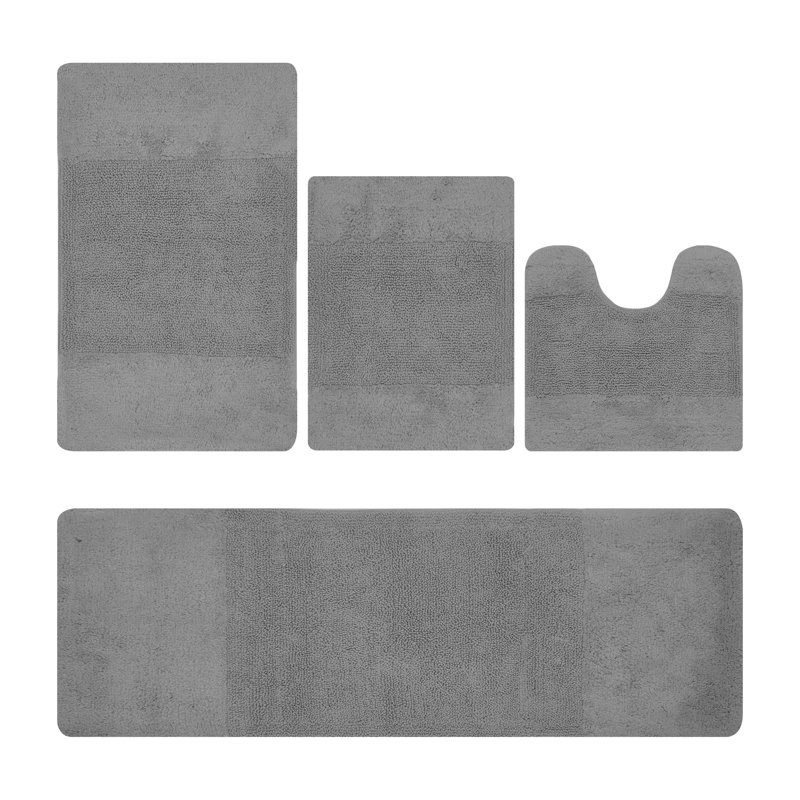 Granada Premium 100% Cotton 4 Piece Bath Rug Sets with Non-Slip Backing, Machine Washable, Luxurious Solid Pattern Super Absorbent & Tufted Weave Bath Mat for Bathroom, Shower, and Tub