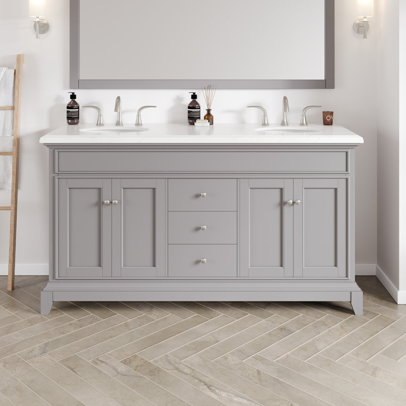 Ensemble de meuble-lavabo double 60 po Elite Stamford, Gris