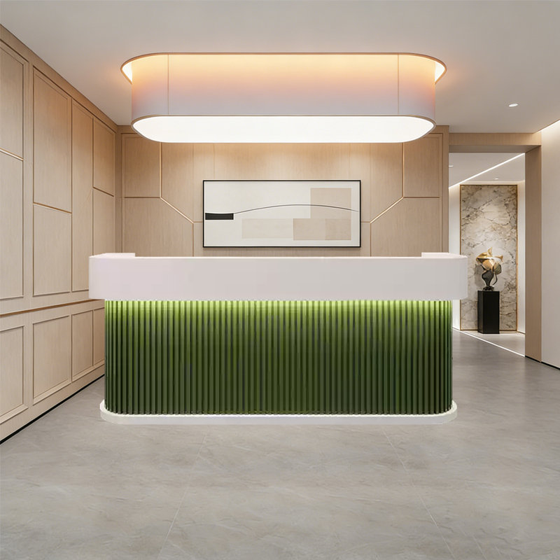 Comptoir et réception élégants avec rangement spacieux - parfait pour votre magasin ou bureau, Blanc / Vert
