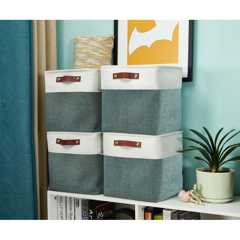 Fabric Bin Set, 11" H x 11" W x 11" D, Green/White