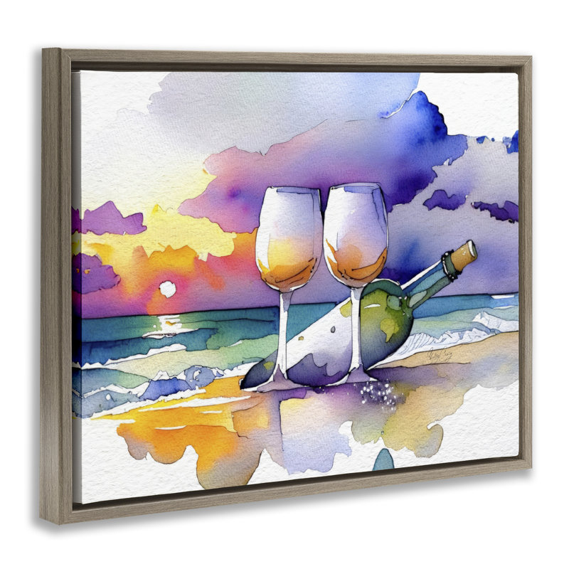 Coastal Cheers avec cadre flottant à vin, design par Shelly Craig, H 17 po x l 21 po, Montalcino orme flottant encadré