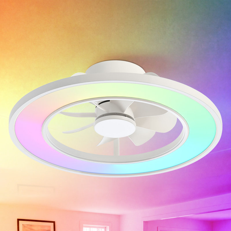20" Flush Mount Ceiling Fan with Light and Remote, Reversible DC Motor, Dimmable 3CCT LED, Low Profile Bladeless Fan for Bedrooms and Small Spaces