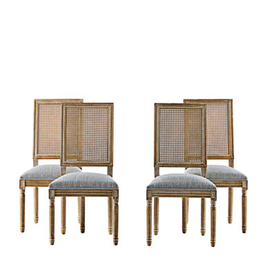 Wood Dining Chair Side Chair With Upholstered Seats (Set Of 4)