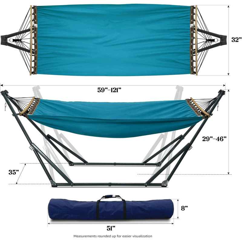 Toile de hamac avec support en acier robuste et pliable à fermeture rapide Tgiesha Tranquillo, bleu, Bleu clair / noir