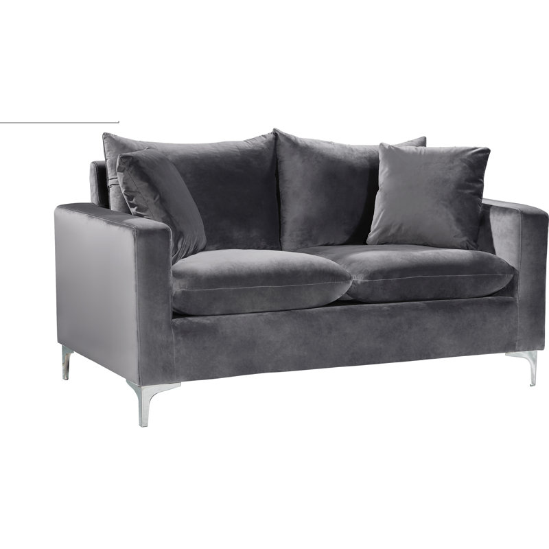 Naomi 58" Velvet Square Arm Loveseat, Grey Velvet
