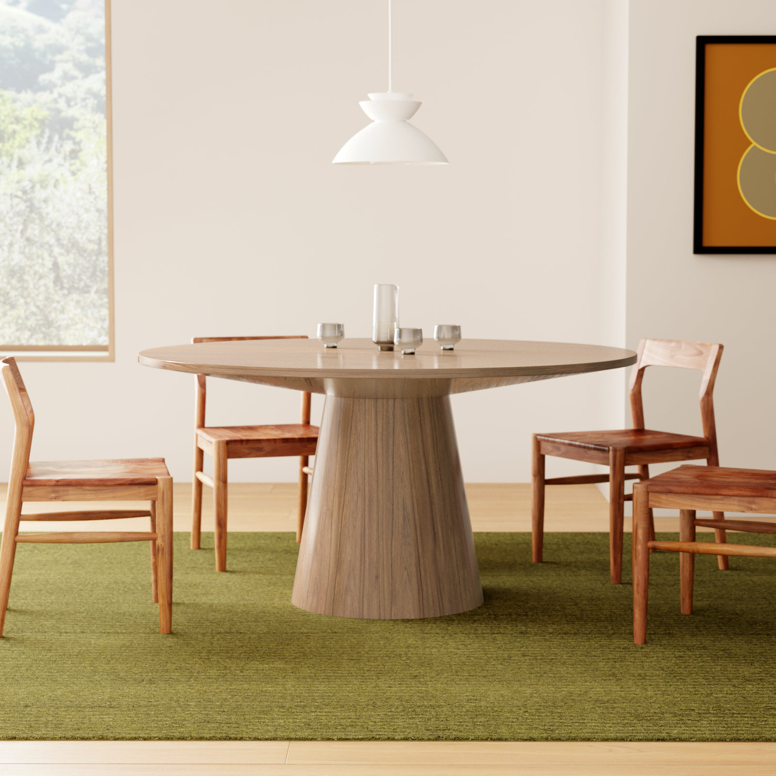 Wyatt Pedestal Dining Table, Natural, 31”H x 59”L x 59”W