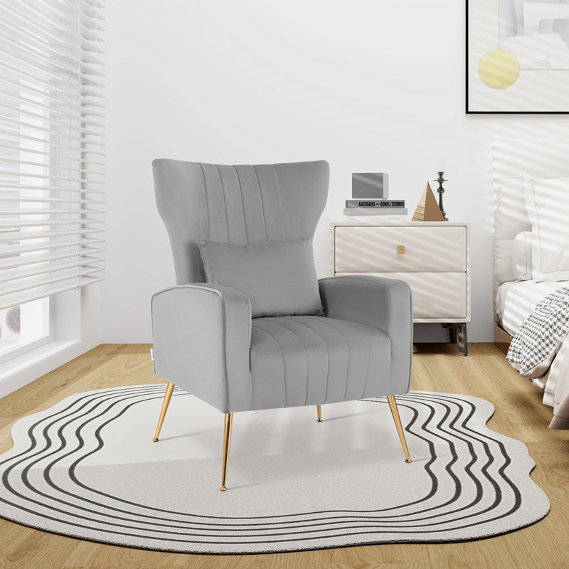 Koburn Velvet Wingback Chair, Gray Velvet