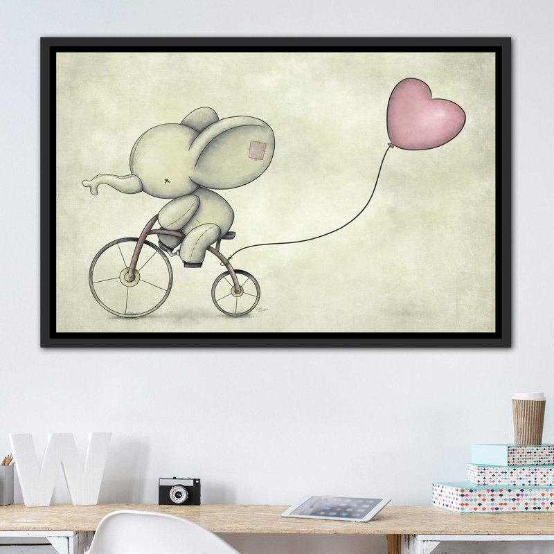 «Cute Elephant Riding a Bike II» par Mike Koubou - impression d'art graphique, H 40 po x l 60 po x 1,5 po