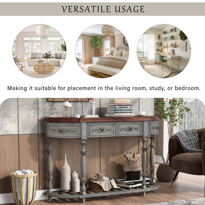 52"Modern and Contemporary Curved Console Table Sofa Table Entryway Table for Hallway Living Room with 4 Drawers and 1 Shelf