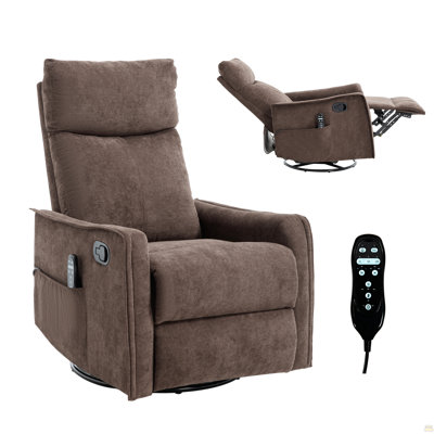 Heat Massage Manual Recliner Chair With Rocker And Swivel In Fabric For Living Room, Brown