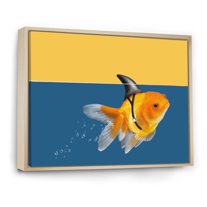 " Goldfish Shark Swimming ", 16" H x 32" W x 1" D, Natural Floater Frame