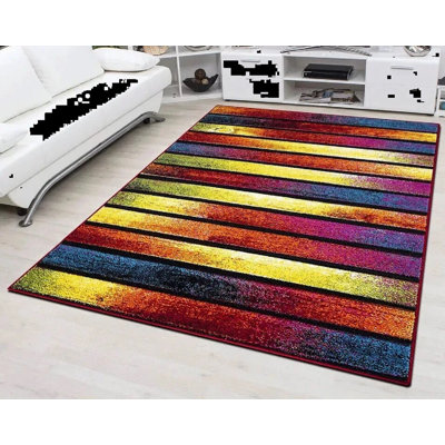 Rectangle Geometric and Striped Flokati Area Rug