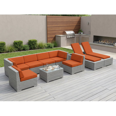 Ensemble de conversation modulaire en rotin avec coussins 9 pièces Barna - aucun assemblage requis