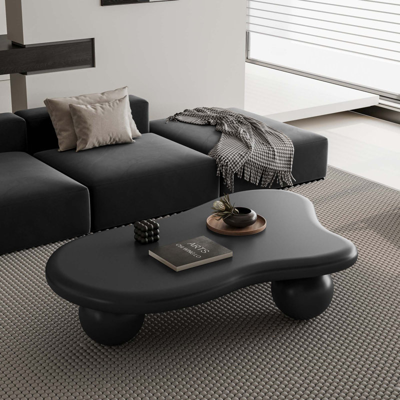 Cloud Shaped Coffee Table With 3 Ball Legs, Matte Black, 13.78" H x 47.2" W x 31.5" D, Matte Black