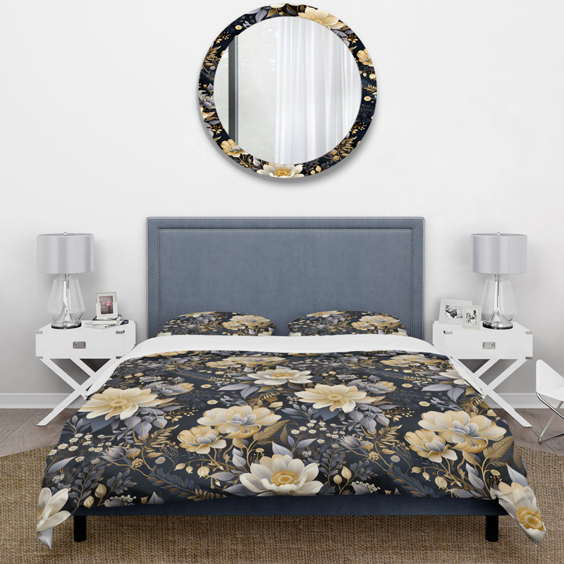 Enchanted Garden Botanical Pattern Floral Duvet Cover, King Duvet Cover + 2 King Shams