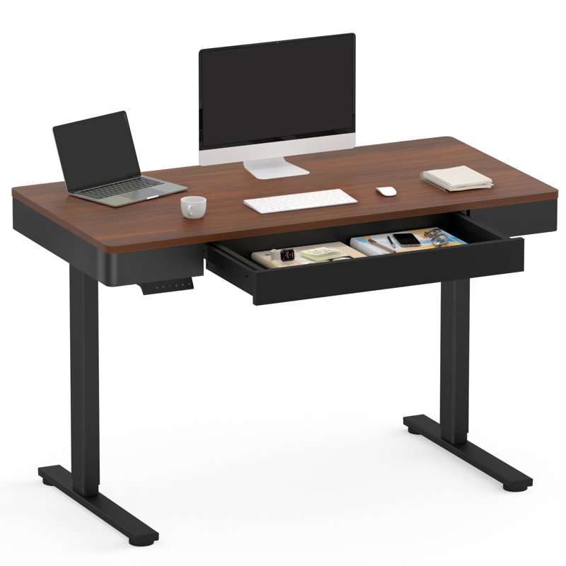Bureau debout à hauteur réglable de 47 po x 24 po avec tiroirs, pour la maison et le bureau, L 47,2 po x P 23,6 po
