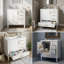 Meuble-lavabo de 30 po avec lavabo en céramique, porte à fermeture en douceur avec tablette intégrée, tiroir profond, tiroir standard, grand tiroir diviseur, grande armoire de rangement pour la salle de bain, design moderne et fonctionnel