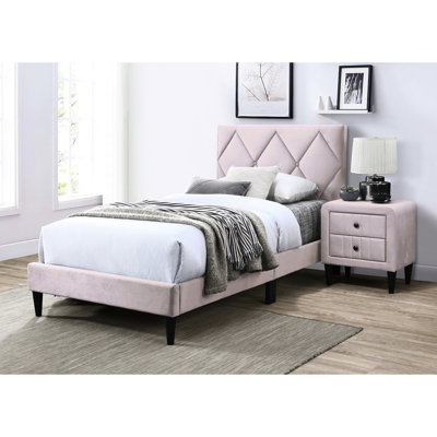 Lit simple en velours rose, lit en velours moderne et relaxant, sommier non requis,