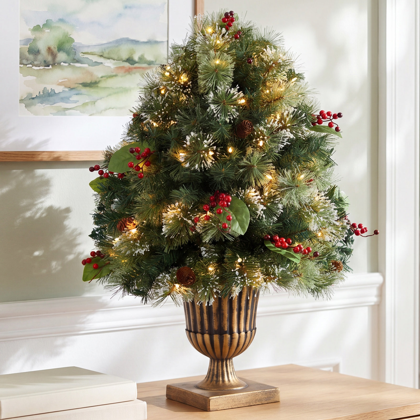 Pre-Lit Snow-Tipped Urn Tabletop Tree