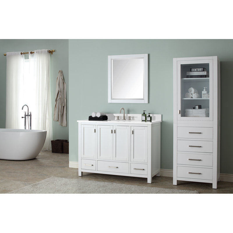 Souther 48" Single Bathroom Vanity with Top, Cala White Marble, White, Brushed Nickel
