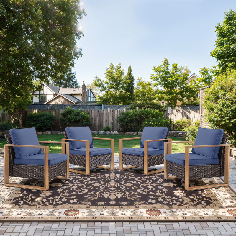 Chaise de patio avec coussins Kelyse, Bleu/brun