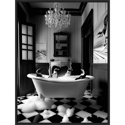 «Penguin Spa Day» par Hostetter, reproduction d'art sur toile encadrée