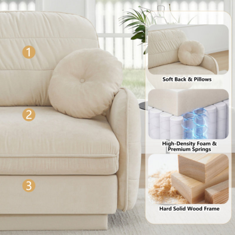 Canapé modulaire en L 105 po en chenille beige crème, repose-pieds mobile et assise profonde, facile à assembler, Beige crème