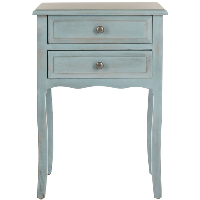 Elegant Faredo 19'' W Nightstand with 2 Drawers - French Style Wooden Classic End Table for Any Room, Barn Blue