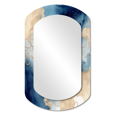 Blue And Gold Marble Clouds VIII - Abstract Marble Metal Art Decor - Asymmetrical Modern Wall Mirror