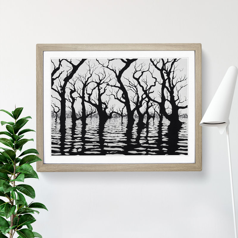XH1022-7489X River Trees - Single Picture Frame Painting, 25cm H x 34cm W x 2cm D, Oak 