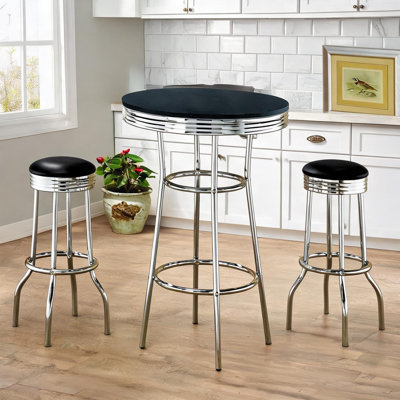 Ensemble de table bistro 30 pièces de 30 pouces de style années 1950 en métal noir avec deux tabourets pivotants