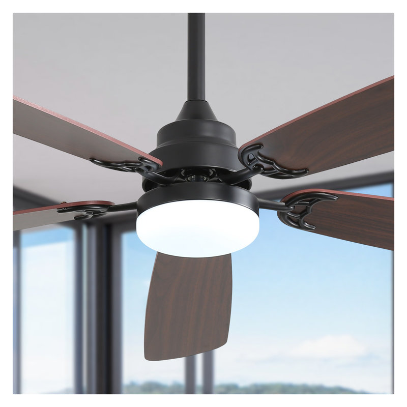 52 Inch Matte Black Ceiling Fan with LED Light, Remote Control Indoor Ceiling Fan with 6 Speed DC Motor, Dual-Color Blades and Adjustable Color Temperature