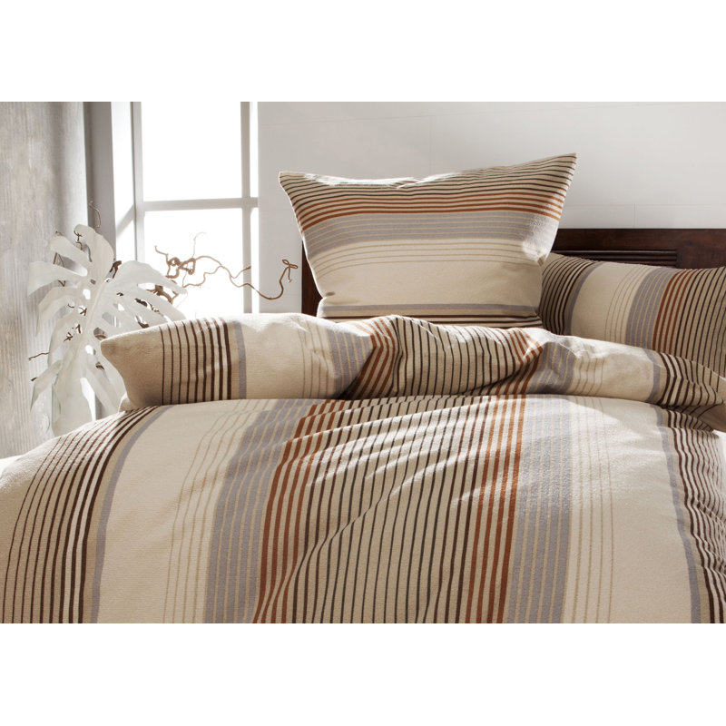Striped Duvet Cover Set with Pillowcases, Beige, 155 x 200cm Duvet Cover + 1 Pillowcase