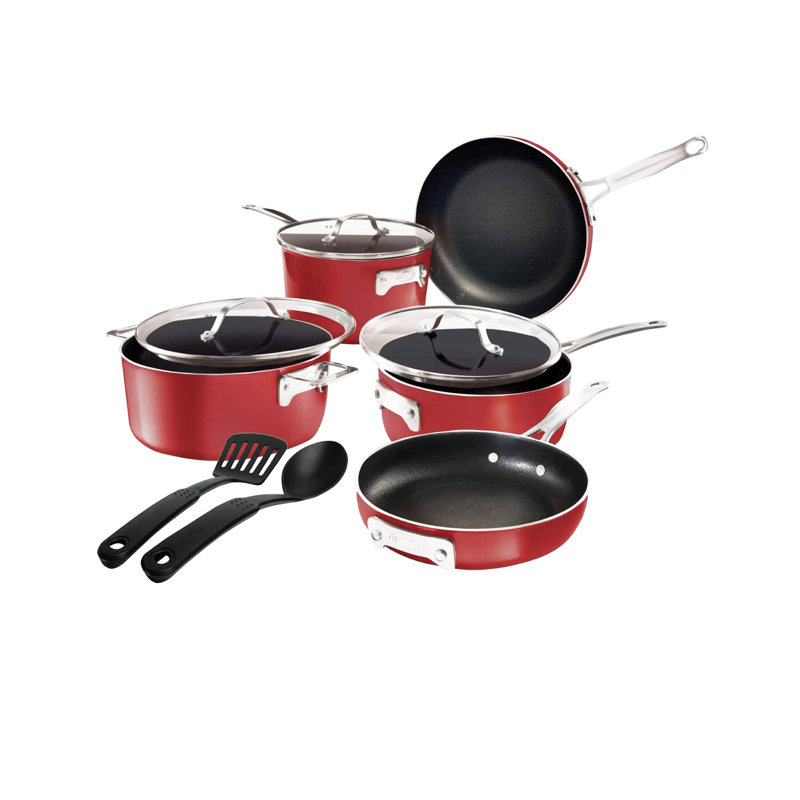 Batterie de cuisine 10 pièces en aluminium Gotham, Rouge