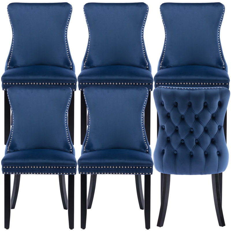 Chaise parsons rembourrée Seita, 6, Bleu, Noir