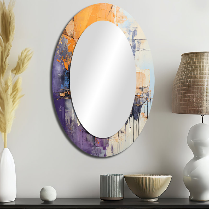 Collage Impressions V - Yellow Modern Oval Wall Mirror, 36" x 24"