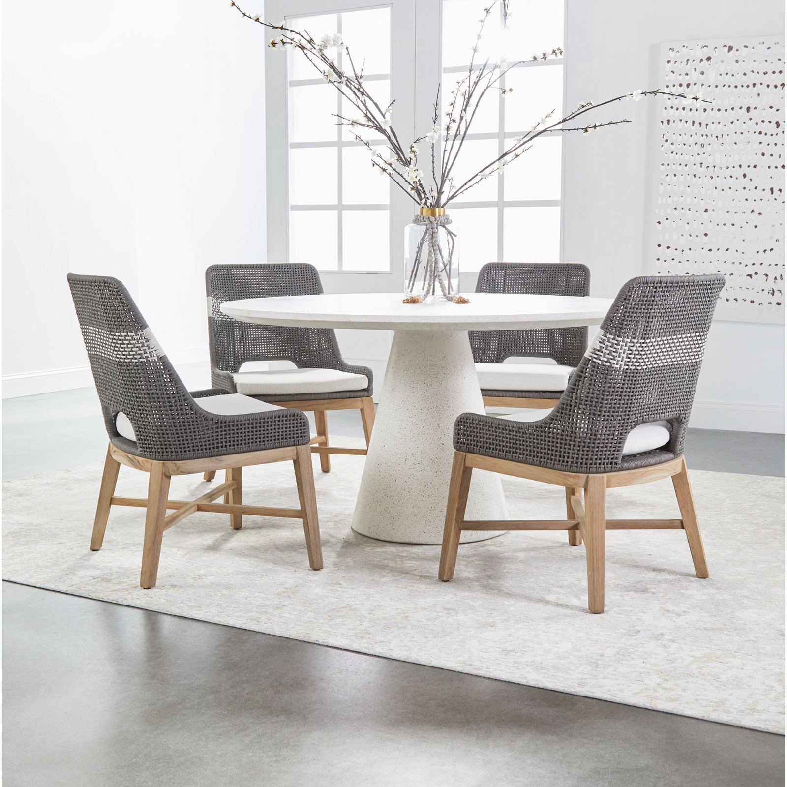 Bowker 18.5'' H Polypropylene / Olefin Upholstered Mahogany Side Chair, Dove/White