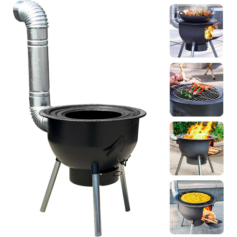Multifunction Wood Burning Stove With Grill Rack,Large Portable Charcoal Grill,Camping Rocket Stove For Outdoor/Backyard Cooking,Chinese Wood Stove,Off Grid Living Supplies