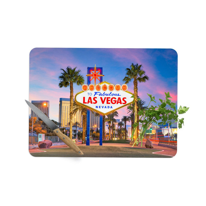 Paysage urbain de Las Vegas sur une planche à découper et à découper en verre trempé en verre avec des détails exquis