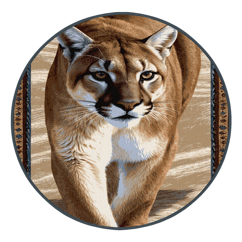 Washable Rocky Mountain Cougar Big Cats Area Rug, Round 5'