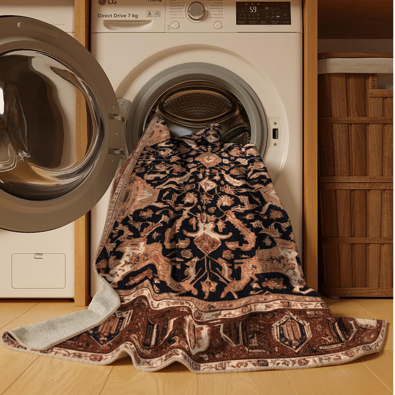 Machine Washable Persian Brown Area Rug, Rectangle 6' x 9'