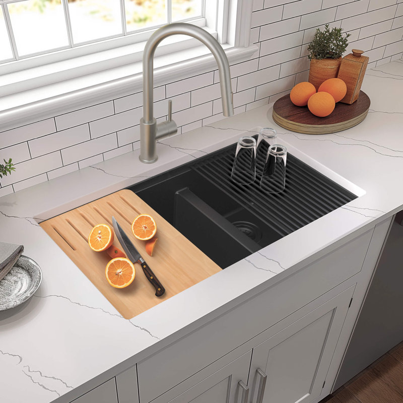 KIBI 33'' L Undermount Double Bowl Quartz Composite Kitchen Sink ...