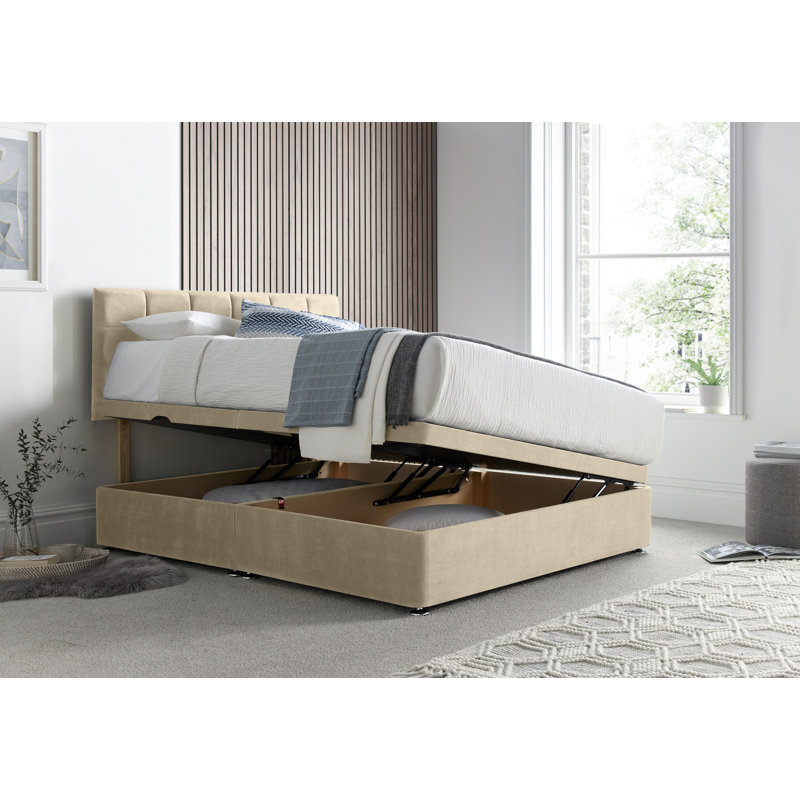 Cube Naple Divan Side Lift with 24" Headboard on Struts, Small Double (4'), Beige