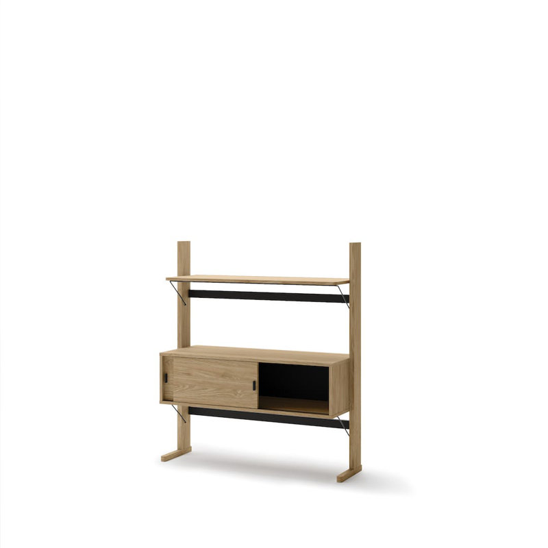 Besnike 3 Low Bookcase in Oiled Oak - Stylish Storage with Sliding Doors