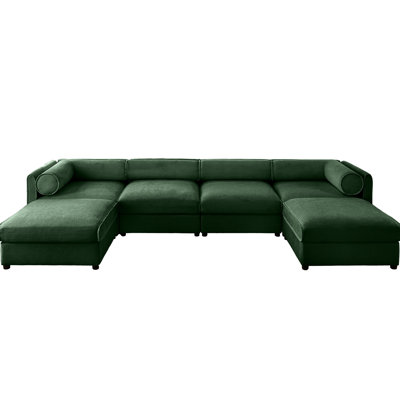 Très grand canapé modulaire en U avec rangement - chenille, assise profonde, cylindrique, tissu chenille pratique, optimisation de l'espace