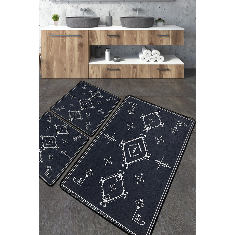 Ensemble de tapis de bain gris foncé (3 pièces), 23,6 x 39,4 po (1 pièce), 19,7 x 23,6 po (2 pièces) | 100% polyester, antibactérien, antidérapant, 700 g / m² | Lavable à la machine, idéal pour la salle de bain et la décoration intérieure